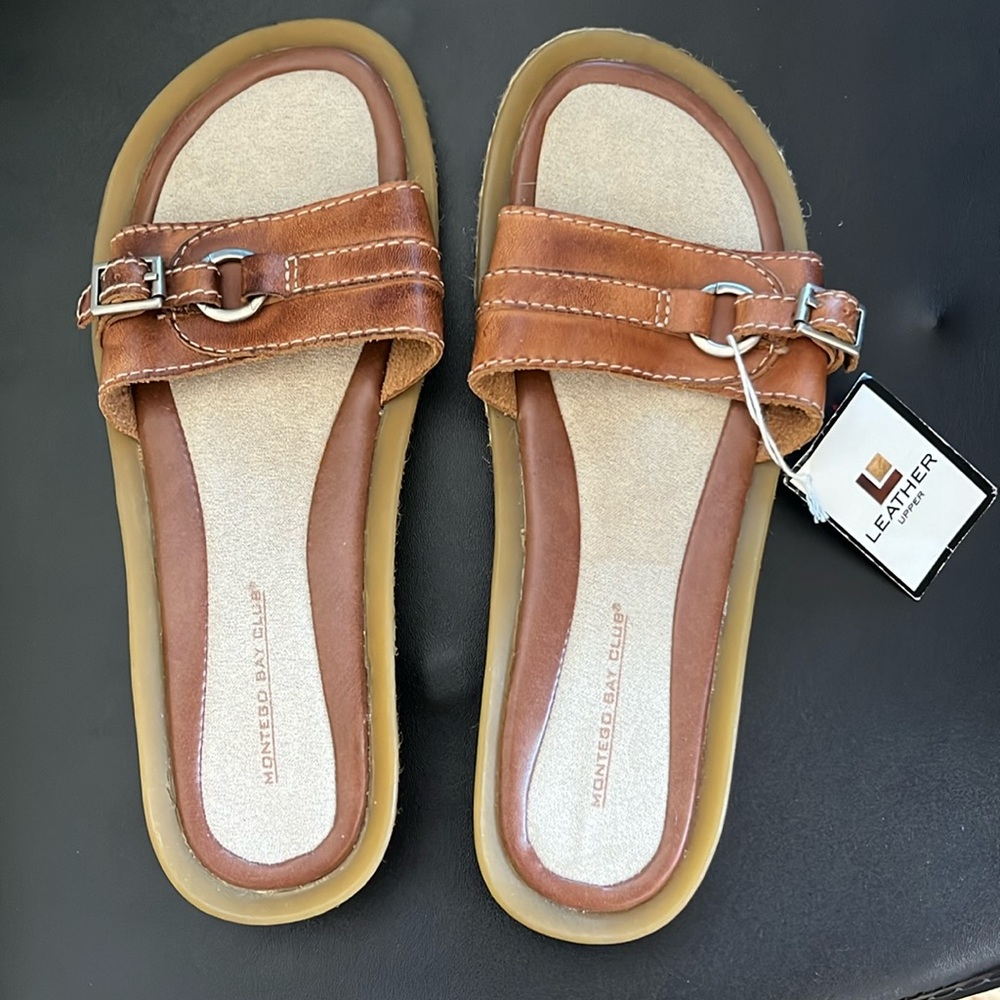 Leather upper slippers